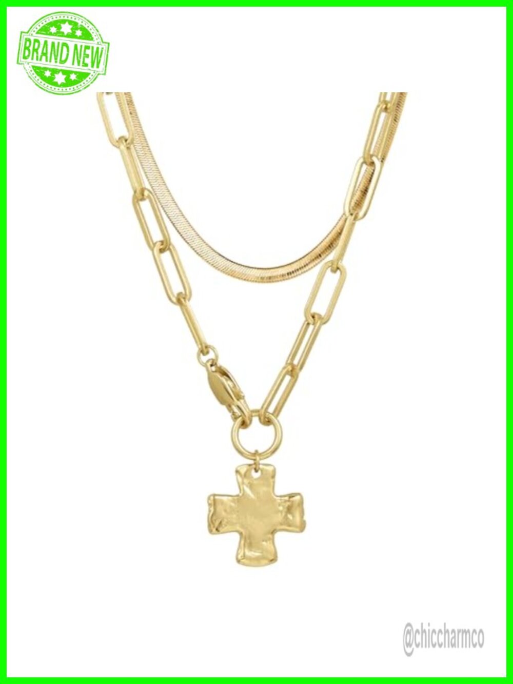 Chunky Cross Chain Necklace Set Waterproof Tarnish-Free PVD Coated